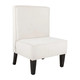 Café Dining Bench 1800, a white upholstered dining bench with high backrest and dark wooden legs.