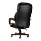 Bentley high-back office chair in bonded black leather, with solid wooden arms and a five-star base. This chair is a heavy-duty chair for 160kg. This is a 45-degree rear-view image of the chair.