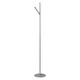 Y' Coat and Hat Double Stand, a Sleek Metallic Coat and Hat Stand with Two Hooks for Hanging Coats and Hats, Standing on a Round Base.