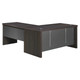 1600 mm Straight Desk Shell with Optional L-Extension, modern office workspace desk with dark wood finish and gray accents.