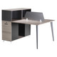1400 mm Two-Way Workstation with Modern Design, Featuring a Spacious Dual-Sided Desk with Partition, Storage Cabinets, and Sleek Grey and Natural Wood Finishes for Efficient Office Workspace.