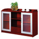 Classic Server Unit FoF-SVU-S005, wooden server cabinet with glass doors and open middle shelf, used for office or home server storage.