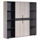 2000 mm Light Oak Executive Wall Unit, modern wooden wall cabinet with light oak finish, black accents, open shelves, and closed storage cupboards for living room or office organization.