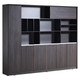 2400 mm Dark Oak Executive Wall Unit FOF-OFW-M409, Modern Black and Dark Oak Finished Storage Wall Unit with Multiple Open Shelves and Cabinets for Office or Living Room Storage.