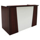 Reception Desk, White Front Panel FOF-RD-M309, with a Dark Wood Finish and Clean Modern Design.