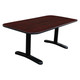 Conference Table With Black PV Edging And Black Round Leg, wooden top with a dark finish and round black metal legs for office or conference room use.