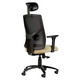 Fortress High-back Office Chair SAC-HCH-FOR, ergonomic office chair with black mesh back, beige seat cushion, adjustable armrests, and headrest, designed for comfort and support.