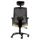 Fortress High-back Office Chair SAC-HCH-FOR, ergonomic office chair with adjustable headrest, mesh backrest, padded seat, and five-wheel base for mobility.