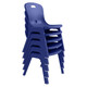 ErgoMax School Chair CEC-SCH-EMC, a stack of blue plastic school chairs with a contoured seat and backrest stacked together.