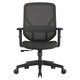 Black mesh office chair with tilt mechanism, featuring a medium-back design, adjustable armrests, and five-star base with casters, from brand 67, showcasing a sleek and breathable Pluto Mesh Medium-Back Office Chair.