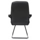 Black Visitor Office Chair with Sleek Pleather Upholstery, White Stitching, and Padded Nylon Arms on a Metal Frame, Viewed from the Back, Offering a Modern Aesthetic for Office Environments, Ideal as a Stud Visitor Office Chair.