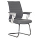 Wallstreet Visitor Office Chair, ergonomic gray leather executive chair with white plastic armrests and chrome sled base