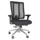 Jankz Human Ergo Medium-back Office Chair, Black Mesh Ergonomic Office Chair with Adjustable Armrests and a Cushioned Seat on a Silver Five-Star Wheeled Base.