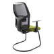 Airo Visitor Office Chair by 67, a Stylish Visitor Office Chair with a Sleek Black Frame, Green Cushioned Seat, and Moulded Backrest, Showcasing Its Modern Design and Comfortable Features in a Contemporary Workspace Setting.