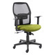 Airo Medium-back Office Chair, Ergonomic Office Chair with a Green Cushioned Seat, Black Mesh Backrest, Adjustable Armrests, and a Swivel Base with Wheels.