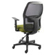 Airo Medium-back Office Chair, ergonomic office chair with a green cushioned seat, black plastic frame, and adjustable armrests.