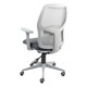 Airo Medium-back Office Chair Grey, ergonomic chair with a grey fabric seat, adjustable armrests, and a white plastic frame with a five-star base and casters for mobility.