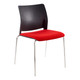 Alfa Polymer Four Legged Side Chair, modern black and red upholstered seating with stainless steel legs.