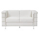 Le Cube Le Corbusier Sofa, modern white sofa with sleek chrome frame and plush cushions.