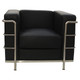 Le Cube Le Corbusier Sofa, Modern Black Leather Sofa with Chrome Metal Armrests, Sleek and Stylish Design.