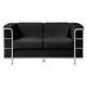 Le Cube Le Corbusier Sofa, Modern Black Leather Sofa with Chrome Frame and Armrest Detailing.
