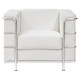 Le Cube Le Corbusier Sofa, Modern White Sofa with Sleek Chrome Frame and Armrests.