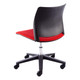 Alfa Polymer Swivel-only Side Chair Without Arms, modern office chair with black plastic backrest, red cushioned seat, and five-star wheeled base.
