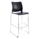 Alfa Polymer Bar Stool, black padded seat and backrest with metal frame and footrest.