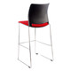 Alfa Polymer Bar Stool, Modern High Chair with Black Plastic Seat Back, Red Cushioned Seat, and Sleek Metal Hairpin Legs.