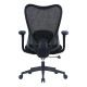 Black Mesh Office Chair with Black Nylon Frame, Medium-back, and Adjustable Lumbar Support, Featuring Wide Padded Armrests, on a Five-Legged Base with Casters, by 67, Showcasing Ergonomic Design and Comfort.