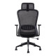 Black Mesh High-back Office Chair with Black Nylon Frame, Featuring Adjustable Headrest and Ergonomic Design, on a Five-Star Base with Wheels, Showcasing a Sleek and Modern Office Seating Solution.