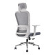 The Grey Mesh with White Frame High-back Office Chair Features a Grey Mesh Back with Adjustable Headrest, White Nylon Frame, and Chrome Base.