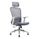 The Grey Mesh with White Frame High-back Office Chair Features a Grey Mesh Back with Adjustable Headrest, White Nylon Frame, and Chrome Base.