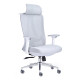 The Grey Mesh with White Frame High-Back Office Chair features a grey mesh back with headrest, white frame and arms, padded seat, and chrome base with nylon castors.