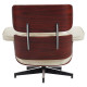 The Walnut Genuine Leather with Aluminium Frame Eames Leisure Chair and Footstool Features Genuine Leather Upholstery, a Walnut Wooden Frame, and an Aluminium Star Base. Available in Black, White, and Grey.