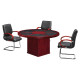 H015 Round Conference Table with Leather Inlays - Mahogany Veneer