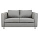 Barberton Sofa Double Seater, grey upholstered fabric sofa with cushioned backrest and armrests, modern design with metal legs.