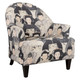 Beijing Tub Chair FUR-TUB-BEI, upholstered armchair with a traditional Chinese portrait pattern in shades of black, beige, and gray, featuring wooden legs.