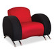 Komodo Sofa Chair, modern red and black upholstered lounge chair with chrome legs.