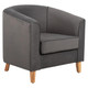 Sabina Tub Chair, modern gray upholstered armchair with wooden legs and plush cushioning.