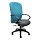 Diva High-back Chair, ergonomic office chair with a blue upholstered high back, black armrests, and a padded gray seat with a five-star base and caster wheels for mobility.