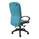 Diva High-back Chair, ergonomic office chair with blue fabric backrest, cushioned gray seat, and black armrests and base.