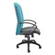 Diva High-back Office Chair by Office Stock South Africa, a Durable Office Chair with Teal Backrest, Grey Seat, and Black Frame, Featuring a High-back and Armrests, on a Five-Legged Base with Wheels.