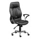 Jasmin High-back Chair, COF-HCH-JC6, black leather executive office chair with high backrest, padded armrests, and a swiveling base with wheels.