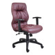 Jasmin Medium-back Office Chair by Office Stock South Africa, Featuring Rich Maroon Leather Upholstery, Sturdy Black Frame, and Adjustable Armrests, Exemplifying Stylish Office Seating with Ergonomic Design and Comfort, Ideal for Home Offices and Corporate Settings.