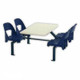 Four-seater Canteen Rectangular Alpine Set DA4, Sturdy Table with a Light-Coloured Rectangular Top and Four Navy Blue Plastic Chairs Around It.