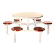Six-Seater Canteen Round Stool Set DS6R, round table with six attached stools in white and brown finish.