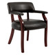 Judges Visitor Office Chair FUR-VCH-JUD, black leather upholstered seat and backrest with wooden armrests and legs, featuring decorative nailhead trim.