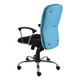 Fiona Medium-back Office Chair, ergonomic office chair with blue fabric backrest, black cushioned seat, adjustable armrests, and a chrome five-star base with caster wheels.