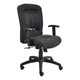 Fiona Medium-back Office Chair, black fabric ergonomic office chair with adjustable armrests, swivel base, and caster wheels.